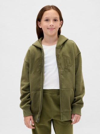 Çocuklar için VintageSoft Logolu Fermuarlı Kapüşonlu Sweatshirt