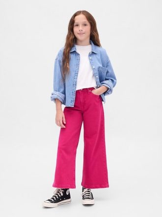 Çocuklar için Yüksek Bel Geniş Paça Paça Kot Pantolon