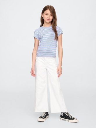 Çocuklar için Yüksek Bel Geniş Paça Paça Kot Pantolon