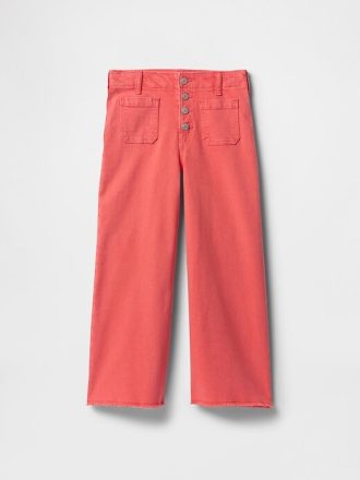 Çocuklar için Yüksek Bel Geniş Paça Paça Kot Pantolon