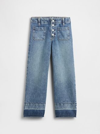 Çocuklar için Yüksek Bel Geniş Paça Paça Kot Pantolon