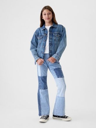 Çocuklar için Yüksek Bel Patchwork 70’ler Flare Kot Pantolon