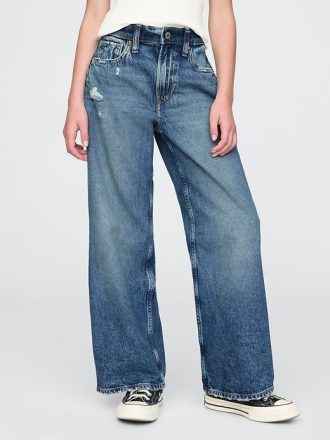 Çocuklar İçin Düşük Bel Geniş Paça Kot Pantolon