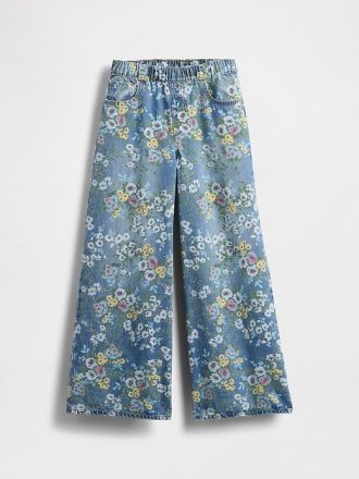 Çocuklar İçin Çiçekli Kolay Bol Paça Kot Pantolon