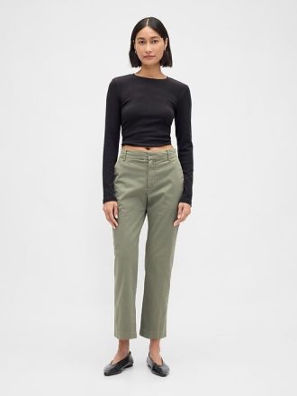 Orta Bel Düz Khaki Pantolon
