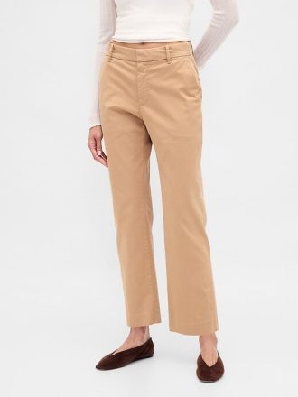 Orta Bel Düz Khaki Pantolon
