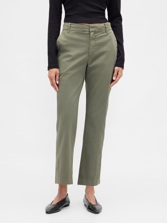 Orta Bel Düz Khaki Pantolon