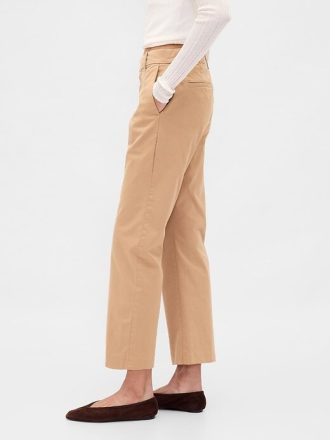 Orta Bel Düz Khaki Pantolon
