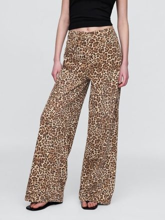 Orta Bel Ultra Yumuşak Leopar Bol Pantolon