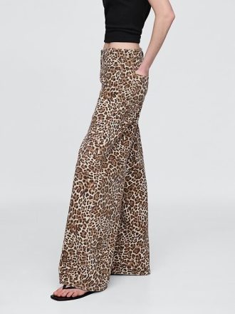 Orta Bel Ultra Yumuşak Leopar Bol Pantolon