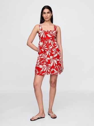 Poplin Bağcıklı Mini Elbise