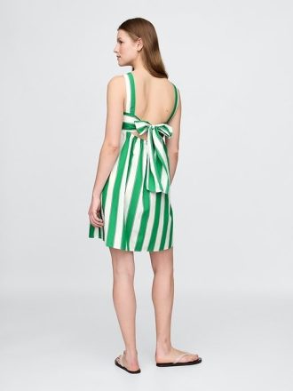 Poplin Bağcıklı Mini Elbise