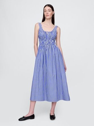 Poplin Fırfırlı Midi Elbise