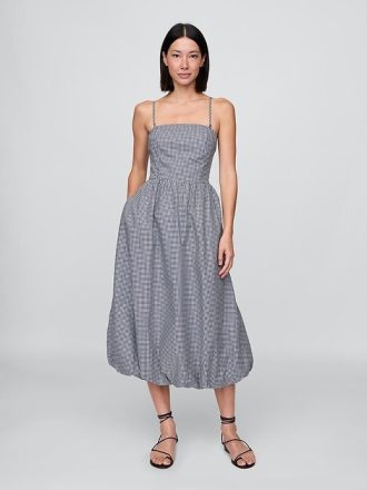 Poplin Gingham Bubble Midi Elbise
