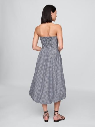 Poplin Gingham Bubble Midi Elbise