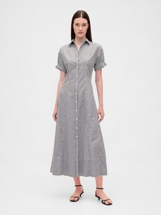 Poplin Kıvrımlı Midi Gömlek Elbise