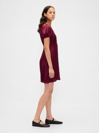 Saten Dantelli V Yaka Mini Elbise