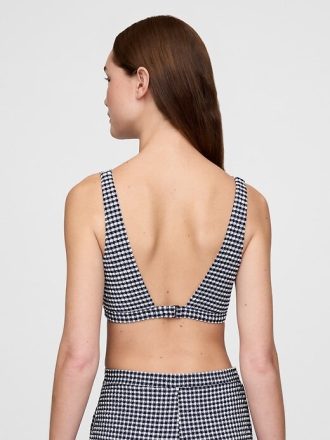 Seersucker Gingham Çapraz Bikini Üstü