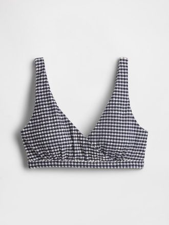 Seersucker Gingham Çapraz Bikini Üstü