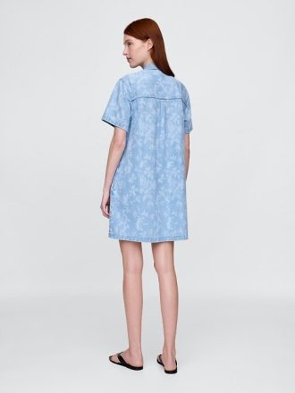 UltraSoft Denim Çiçekli Popover Mini Elbise