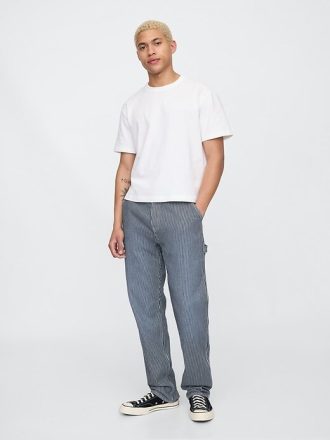 UltraSoft Denim Çizgili Düz Marangoz Kot Pantolonu