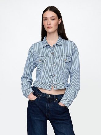 UltraSoft Denim Çizgili Kısa İkon Ceket