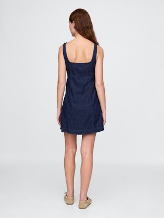 UltraSoft Denim Kare Yaka Mini Elbise