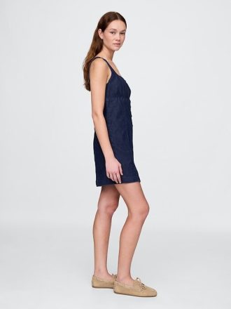 UltraSoft Denim Kare Yaka Mini Elbise