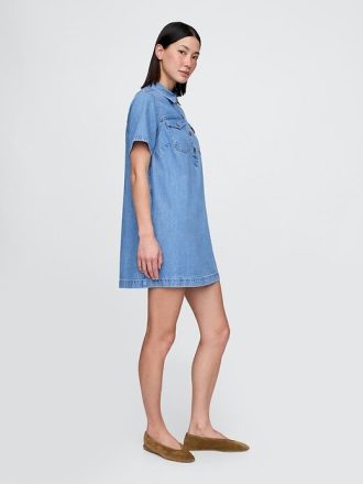 UltraSoft Denim Popover Mini Elbise