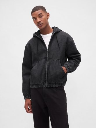 UltraSoft Denim Sherpa Astarlı Fermuarlı Kapüşonlu Üst